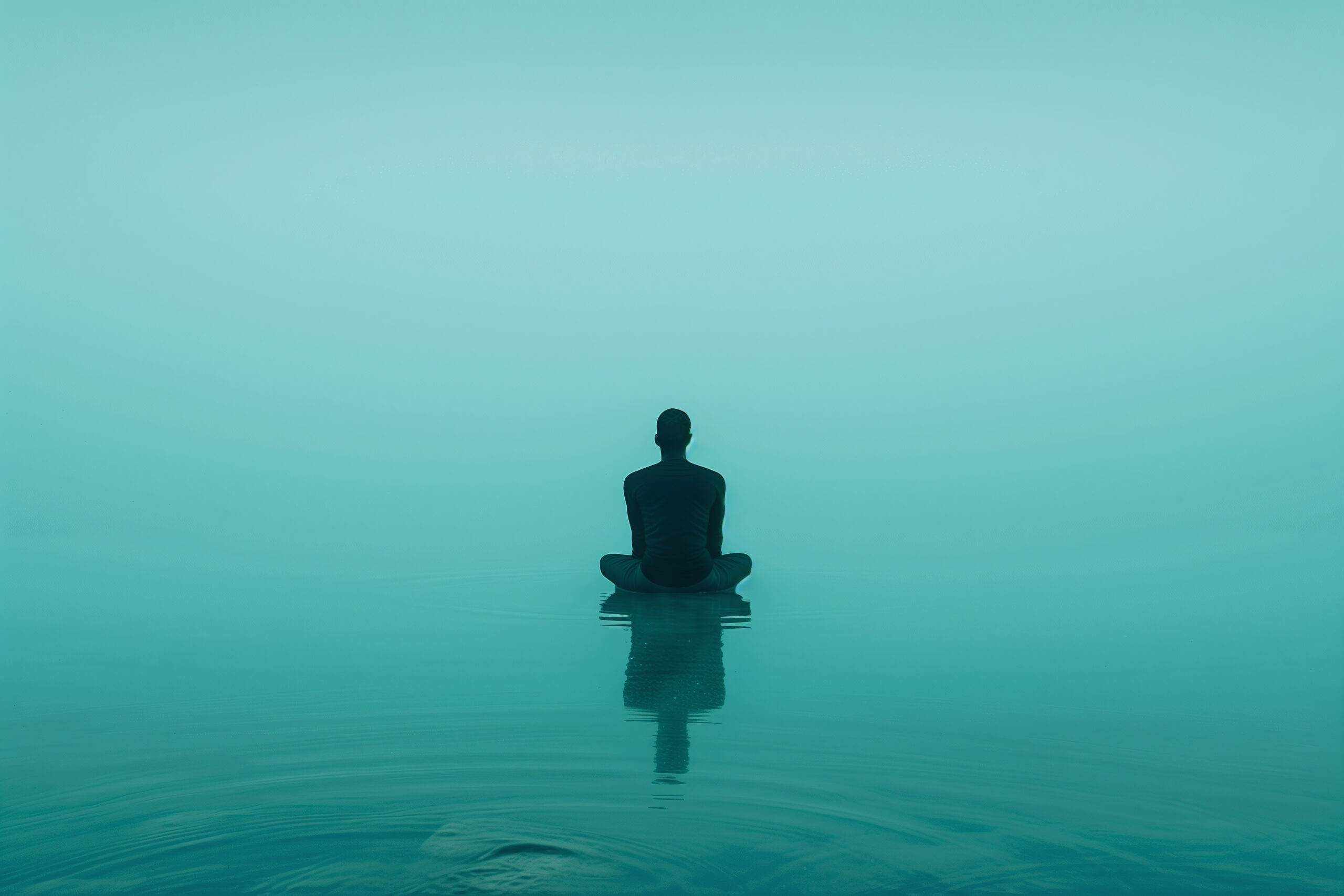 Solitary Figure Meditating by Tranquil Waters